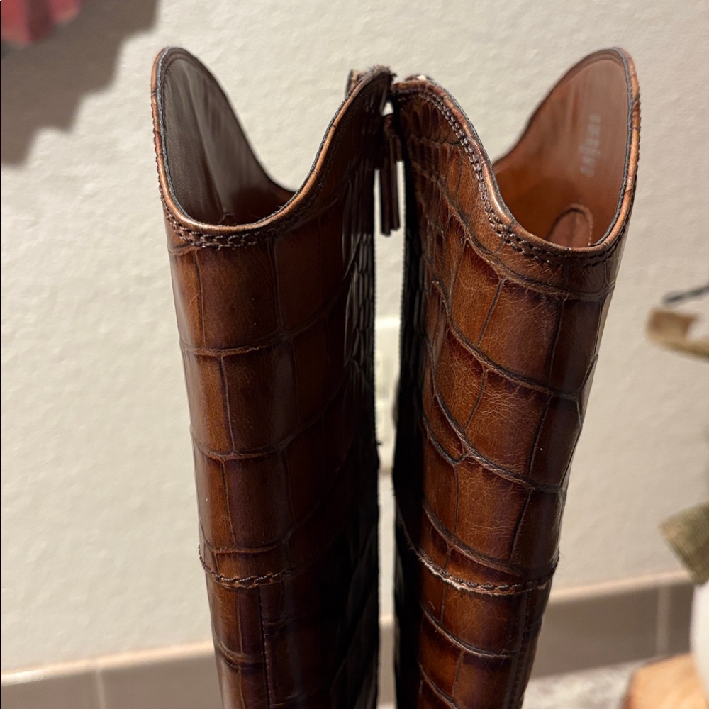 Brown Crocodile Pattern Knee-High Boots - Picture 8 of 8